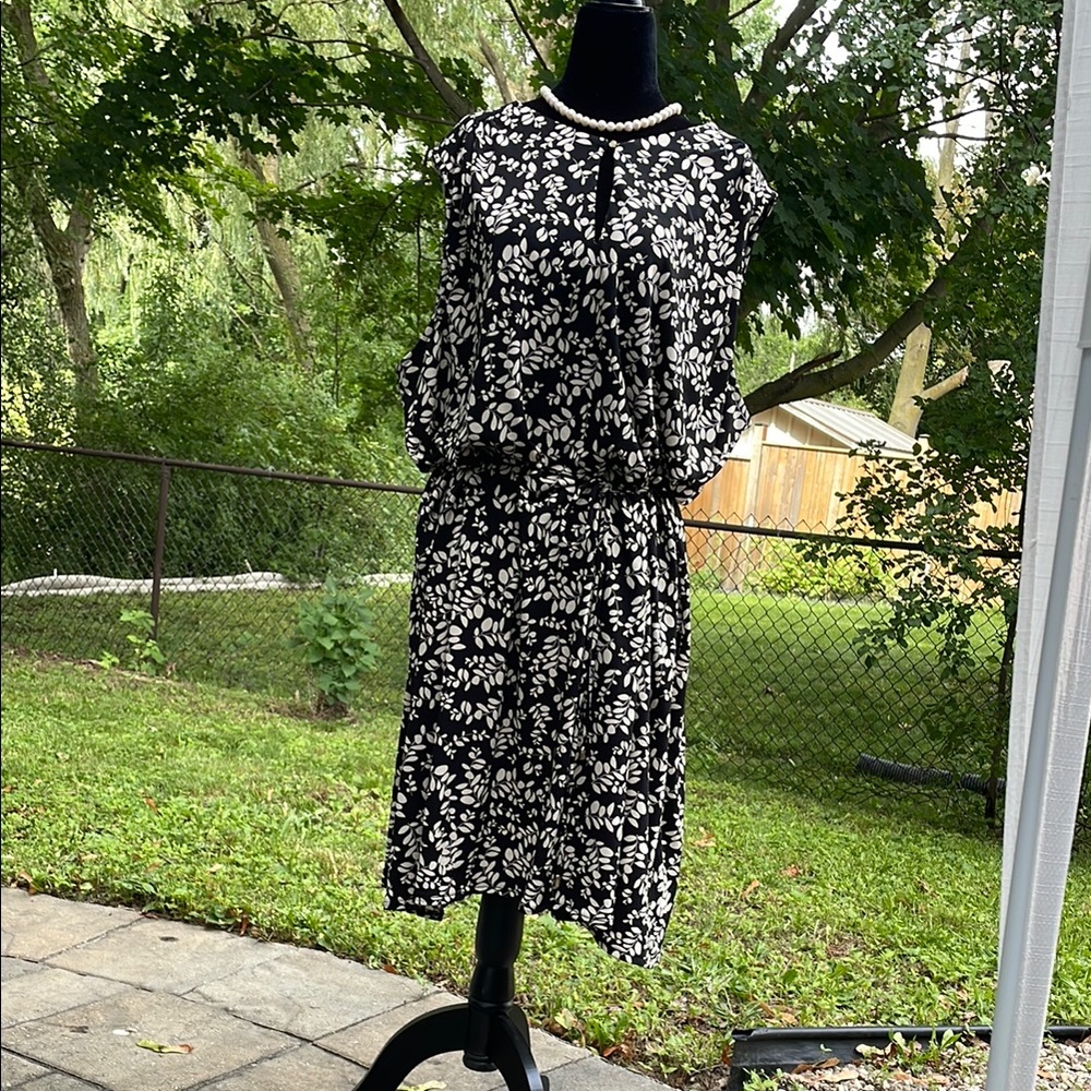 H&M Black and White Midi Dress with Peter Pan Collar